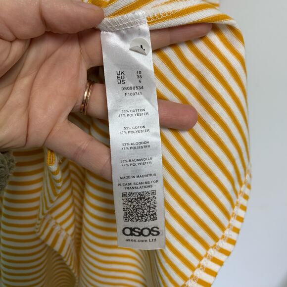 ASOS Yellow White Striped V-Neck Button Down Mini Dress Size 6 - Picture 3 of 5